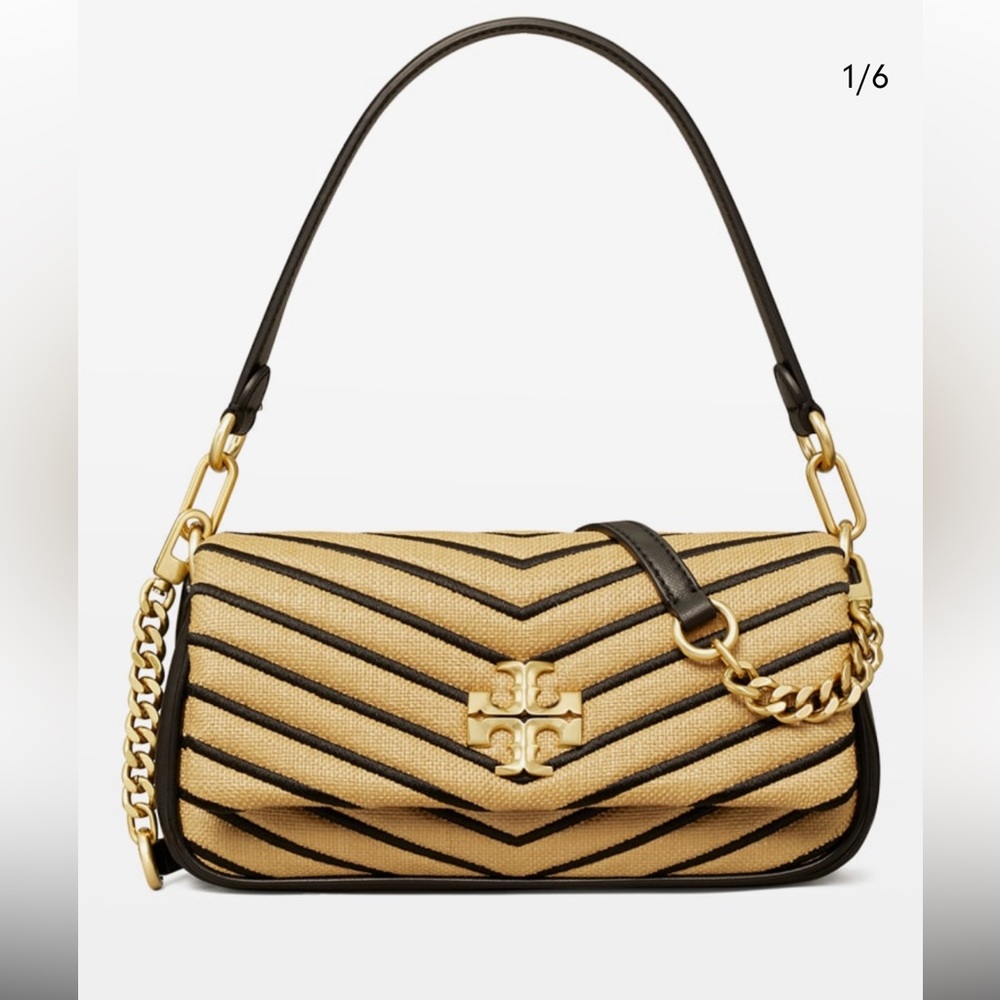 Tory Burch Kira Chevron Straw Shoulder Bag - Natural/Black